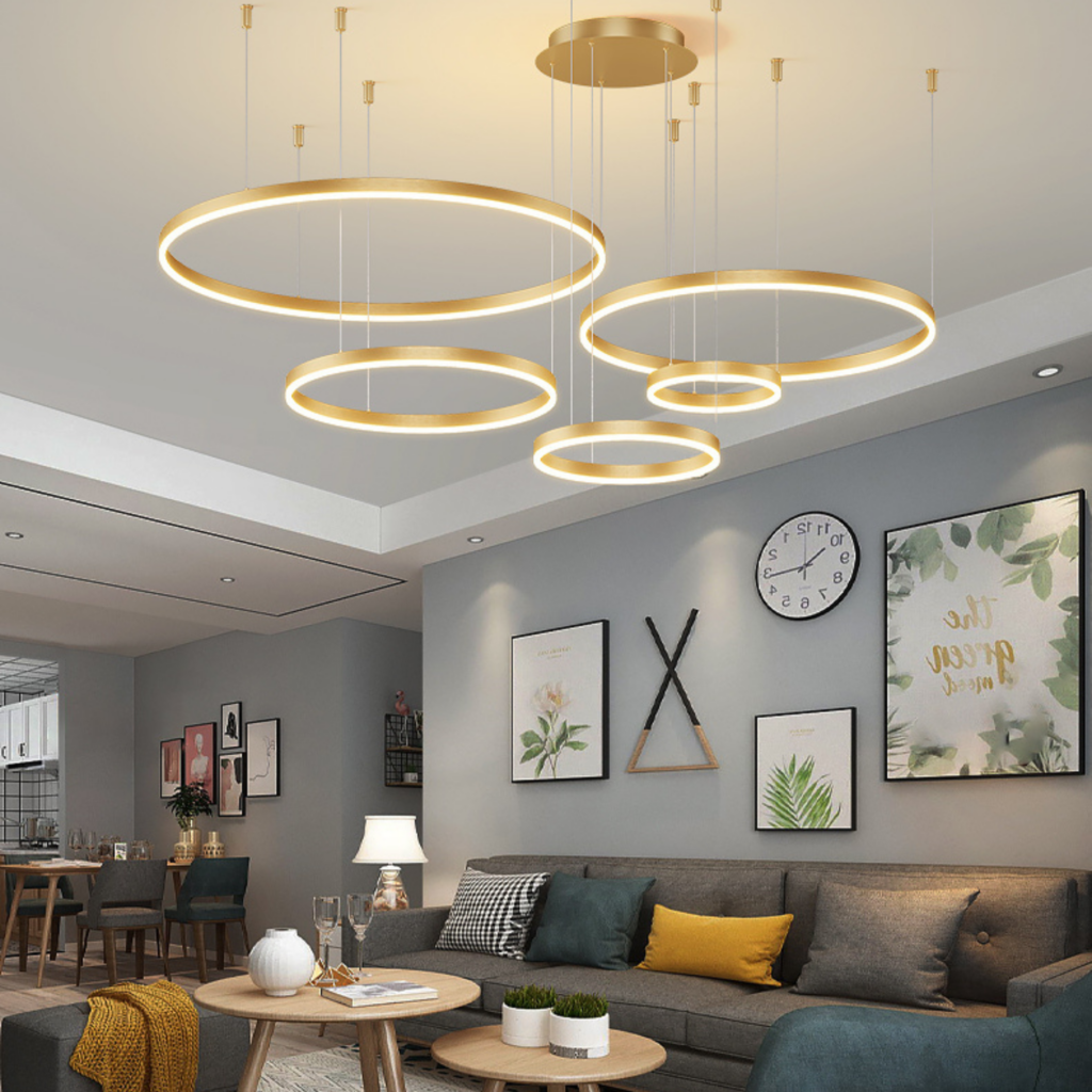Suspension LED 5 cerceaux dorée- Éclat Moderne et Design Épuré pour Tout Intérieur 1