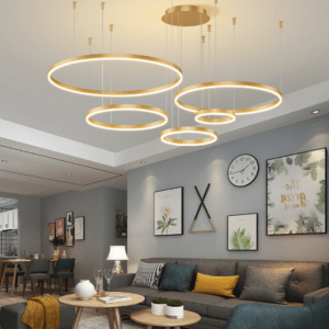 Suspension LED 5 cerceaux dorée- Éclat Moderne et Design Épuré pour Tout Intérieur 1