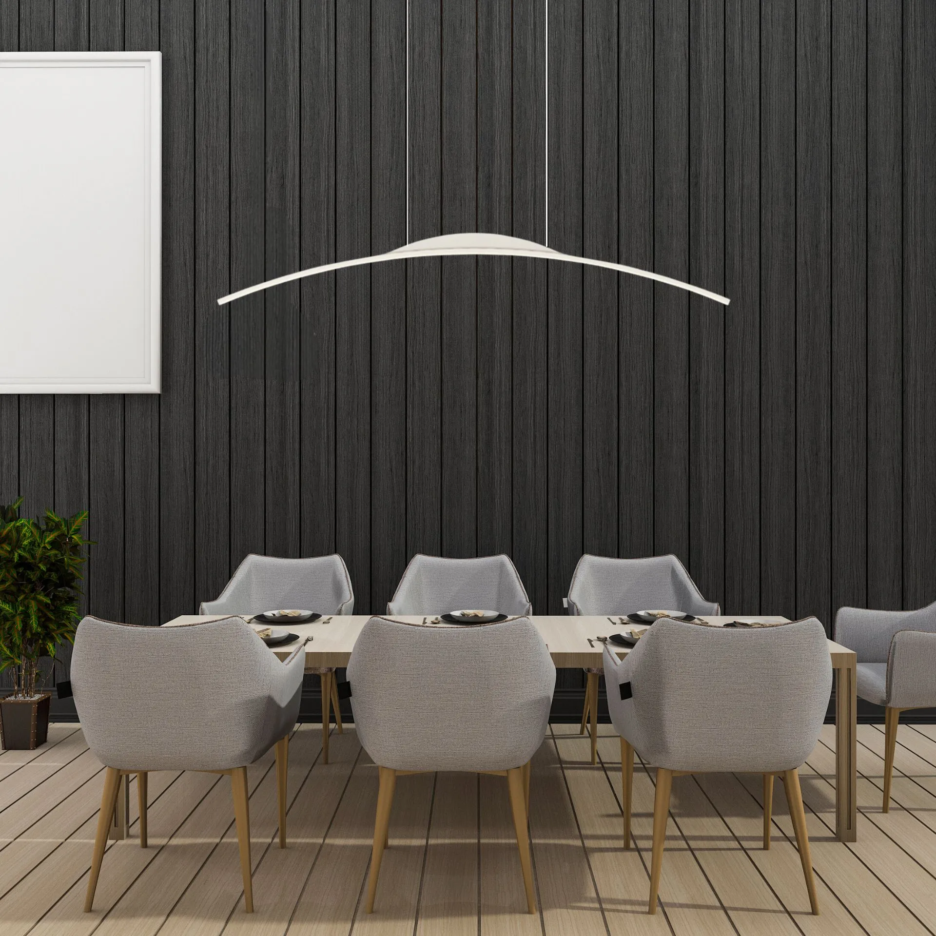 Suspension-Moderne-Mia-Design-LED salon avec chaise grise