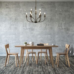 Lustre Suspension dans salle a manger gris et bois