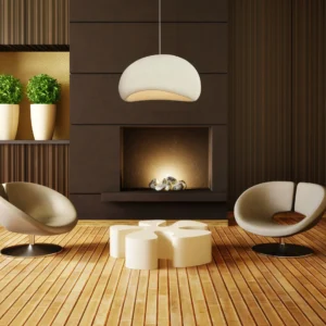 Suspension Design Wabi Sabi Sofia beige dans salon design marron