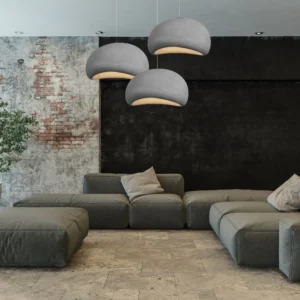 Suspension Design Wabi Sabi Sofia gris dans salon gris et noir