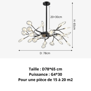 Suspension metal branches fleuries Rania 11 v 30 tetes noir