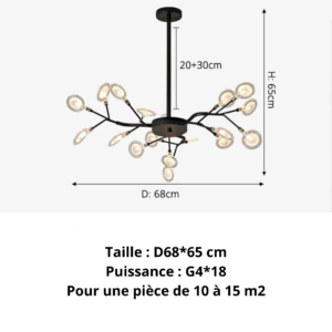 Suspension metal branches fleuries Rania 8 v15 tetes noir