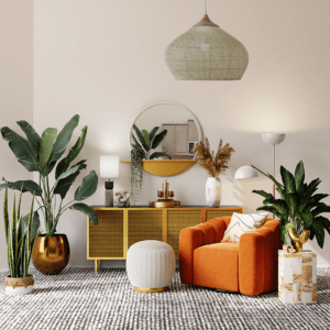 suspension fibre naturelle couleur crème taj 2 dans petit salon