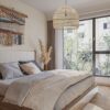 Suspension bambou cloche dans chambre adulte confortable