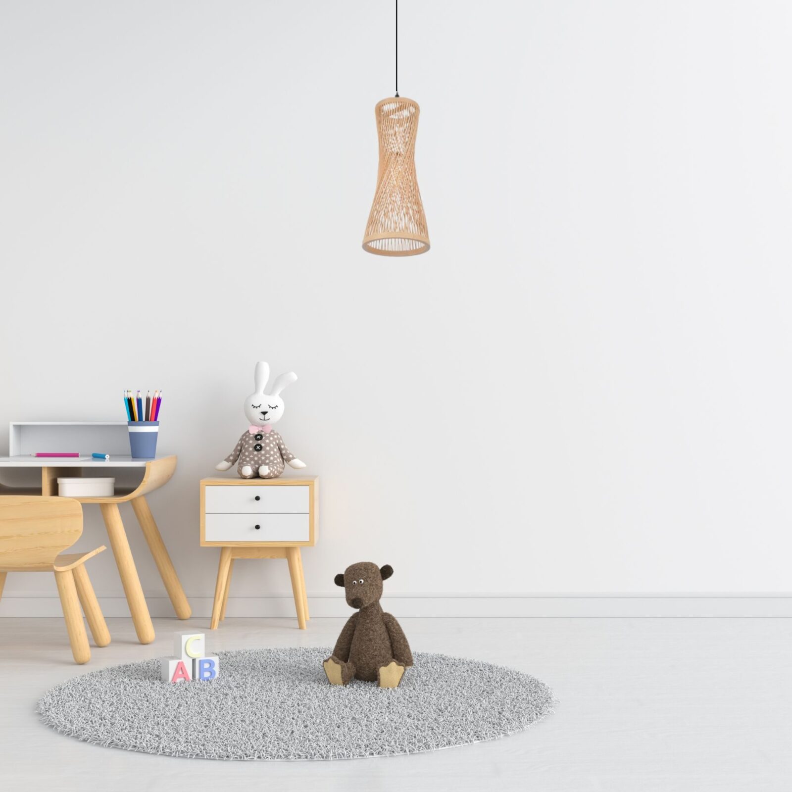 Suspension bambou tresseÌ dans la chambre d'enfant