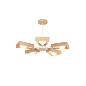 Suspension bois étoile V 5 têtes blanche