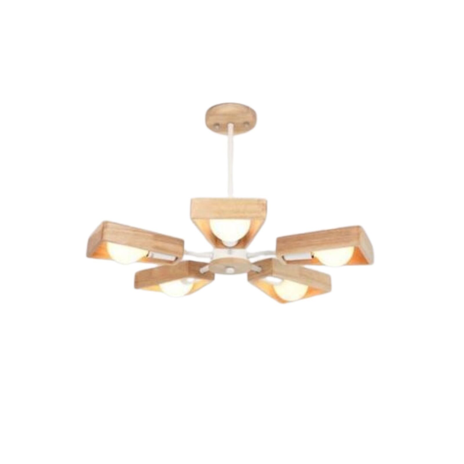 Suspension bois étoile V 5 têtes blanche