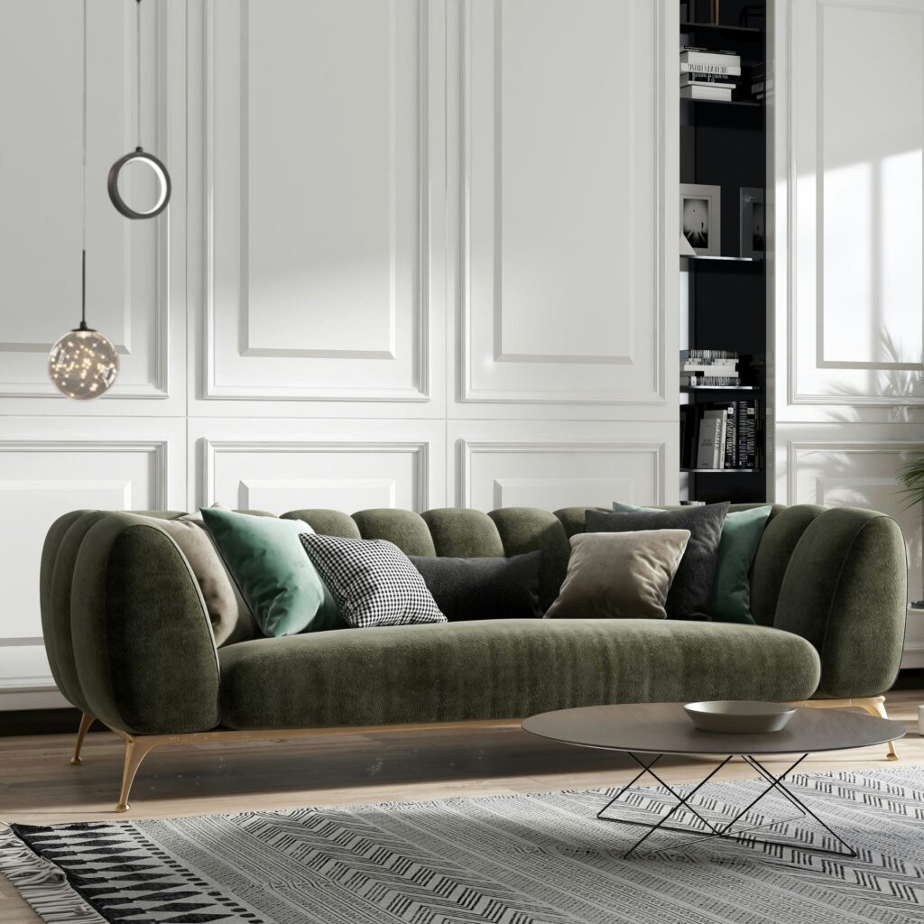 Suspension boule de cristal dans salon vert