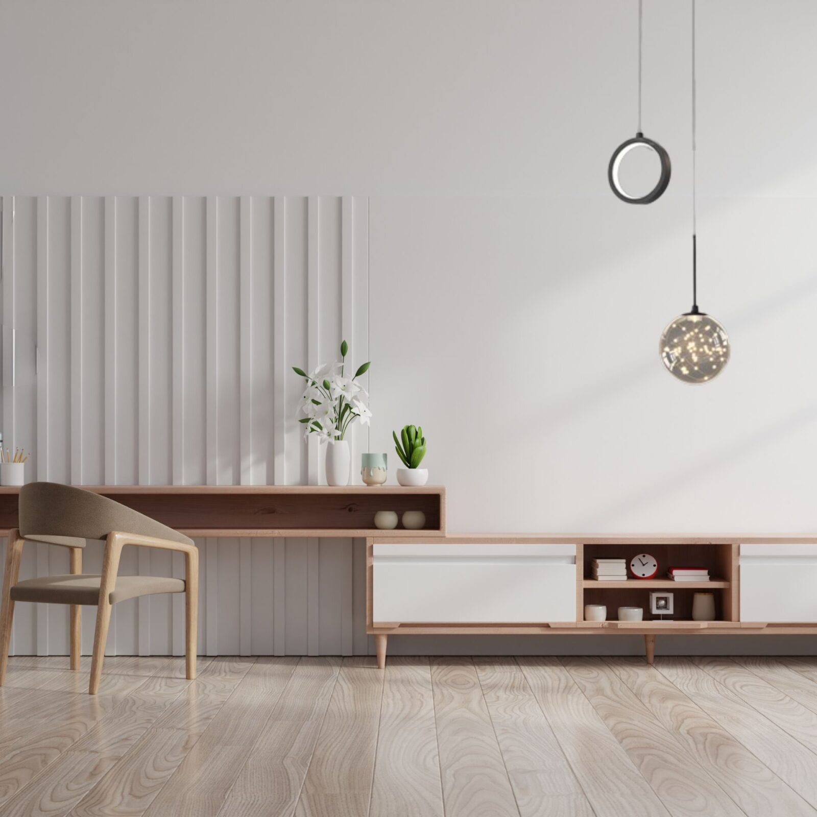 Suspension boule de cristal dans bureau claire