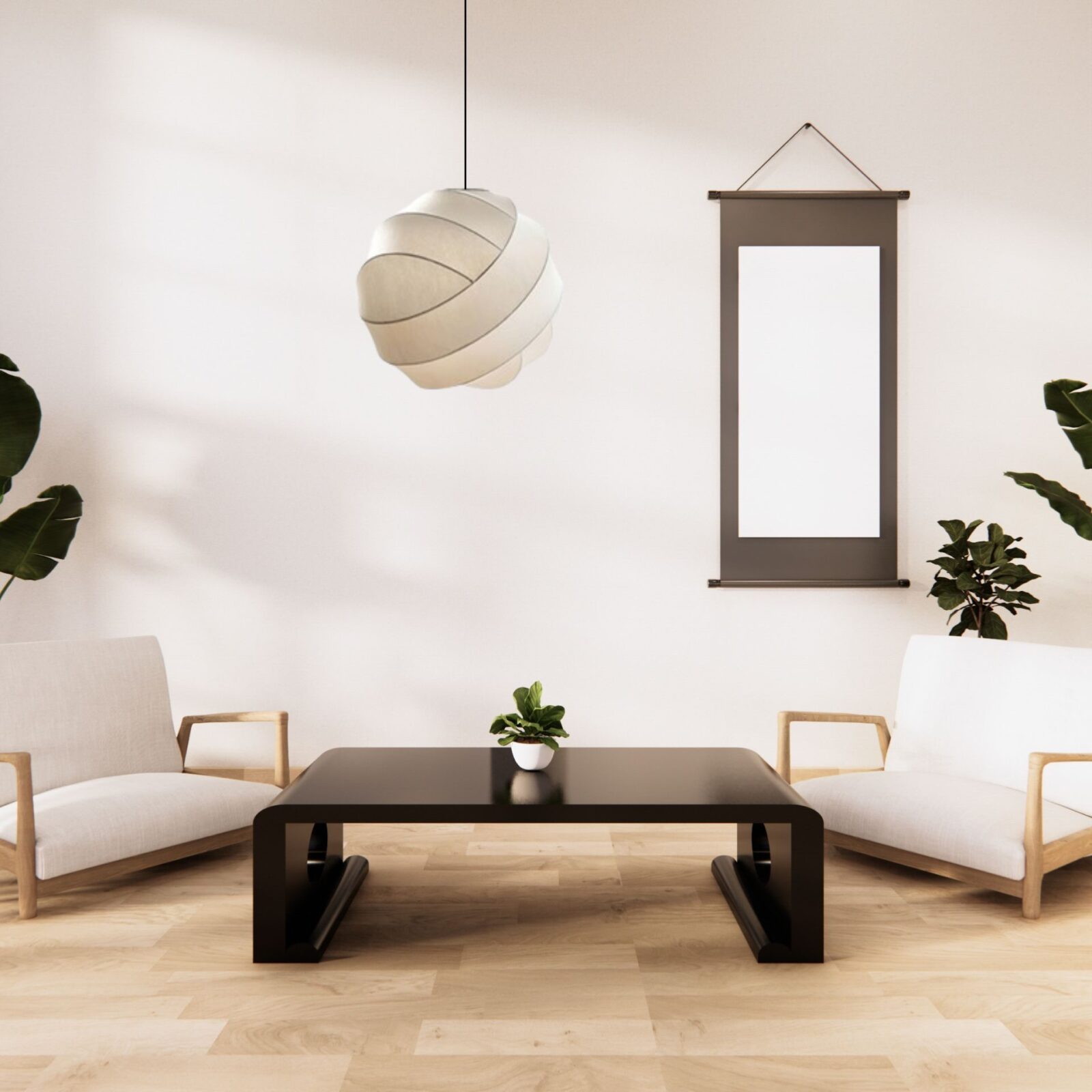 Suspension boule papier japonais dans salon design japonais