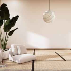 Suspension boule papier japonais dans salon minimaliste japonais