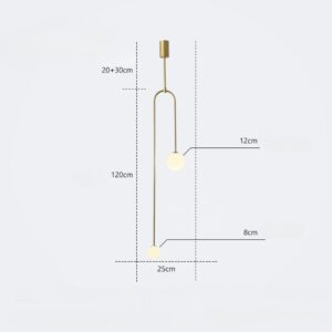 Suspension boule verre multiple dore avec mesure