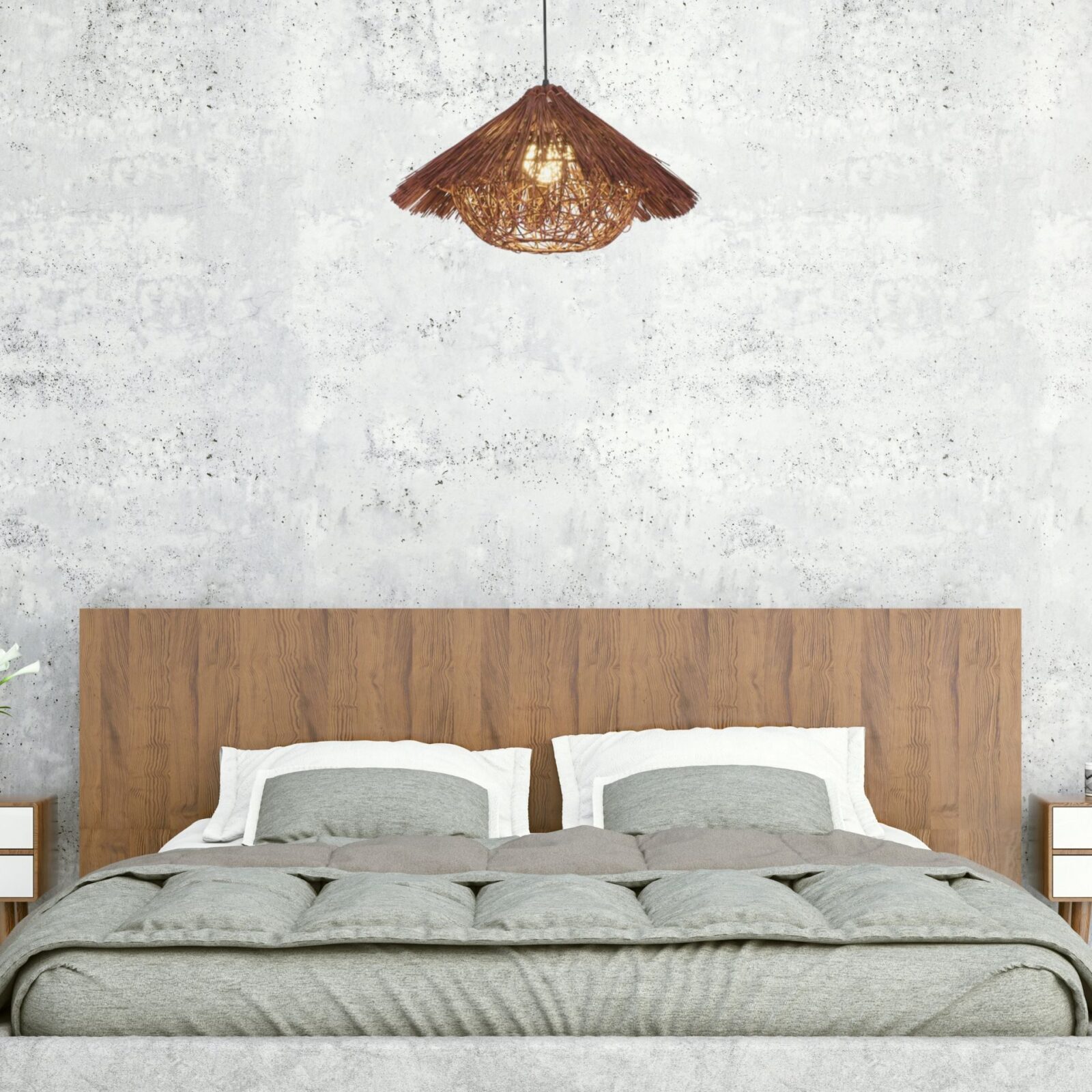 Suspension chapeau paille avec lit king size
