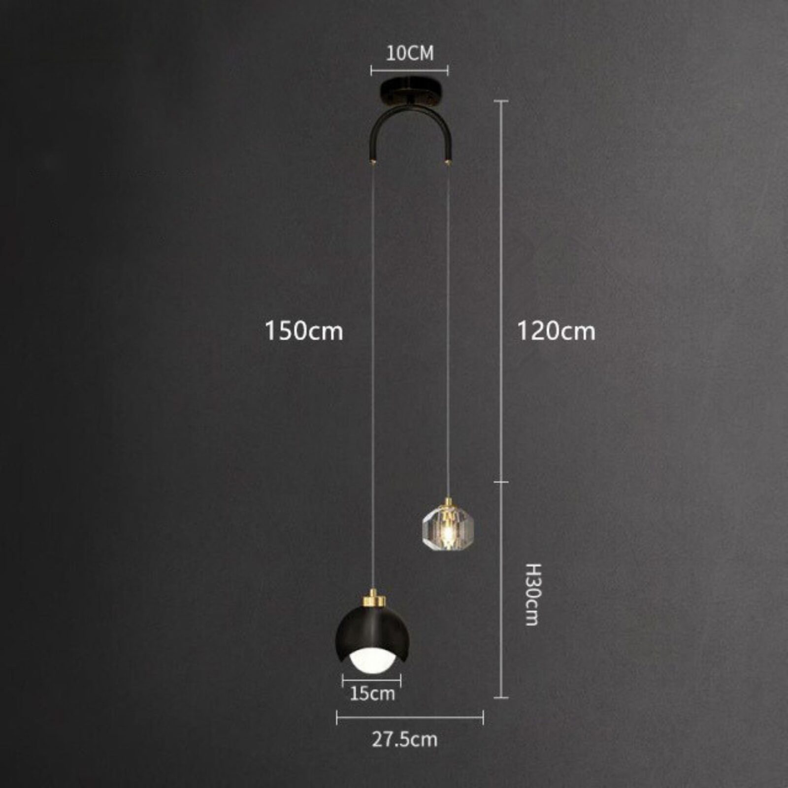 Suspension cristal doré V noir