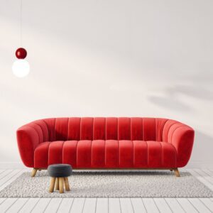 Suspension de boules sur canapé rouge