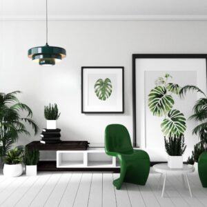 Suspension en Acier dans un salon clair et vert