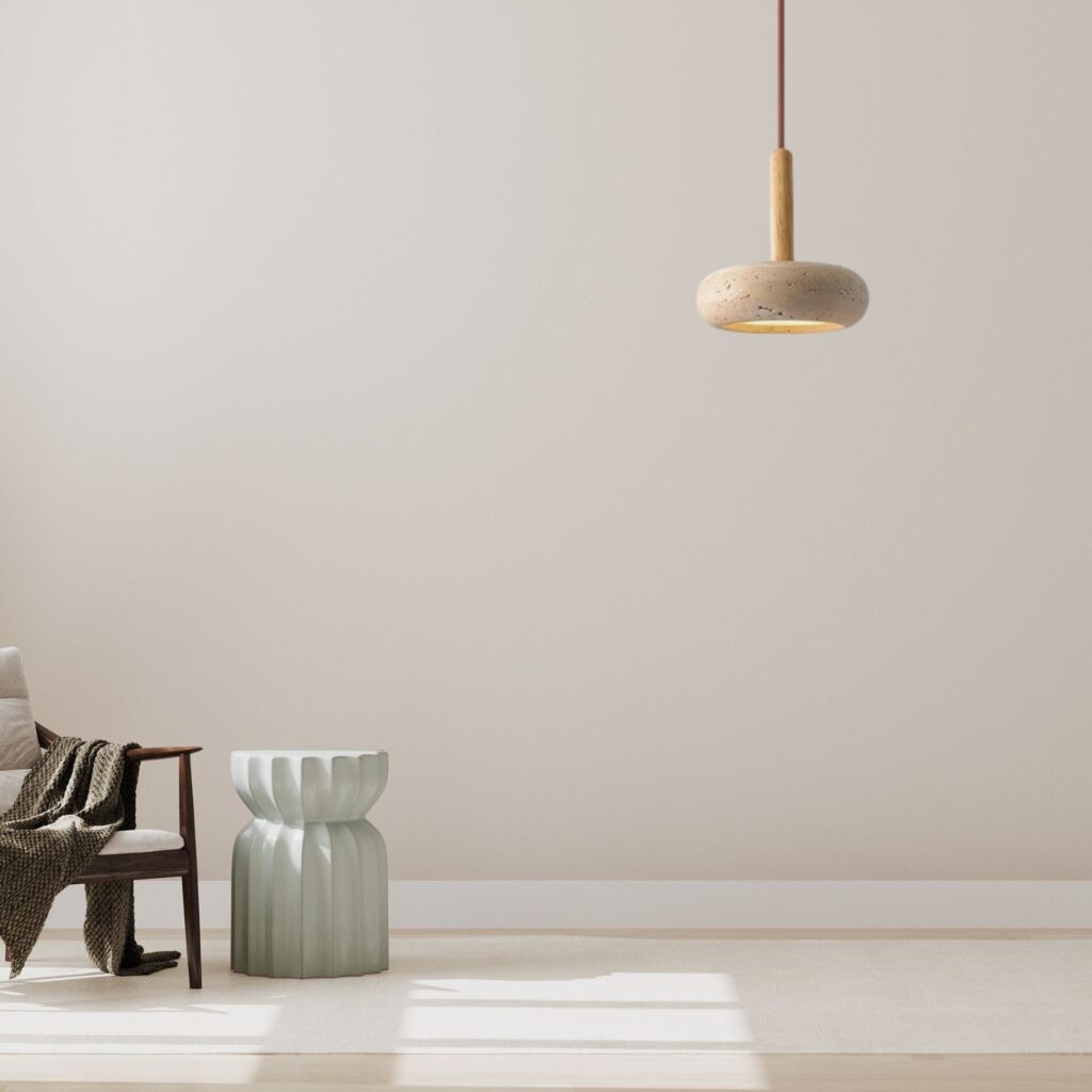 Suspension en pierre dans salon minimaliste