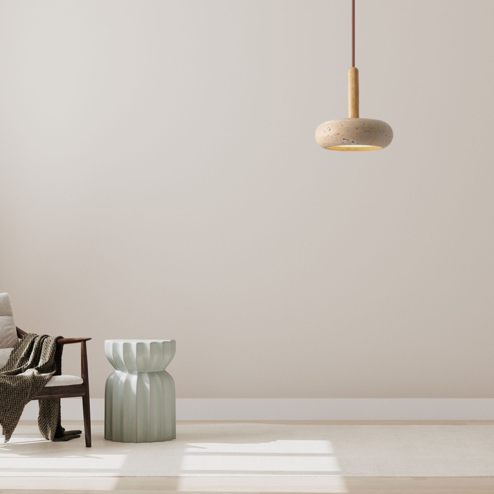 Suspension en pierre dans salon minimaliste