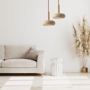 Suspension en pierre dans salon claire
