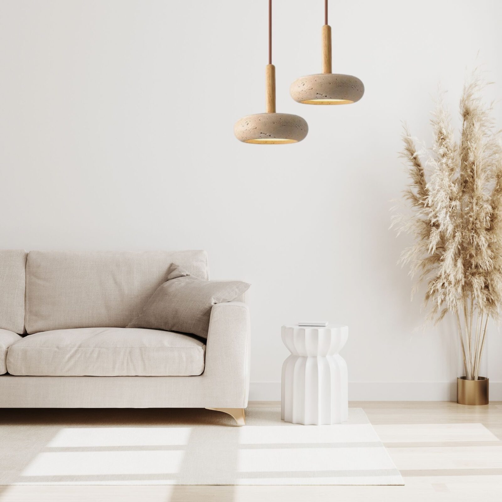 Suspension en pierre dans salon claire