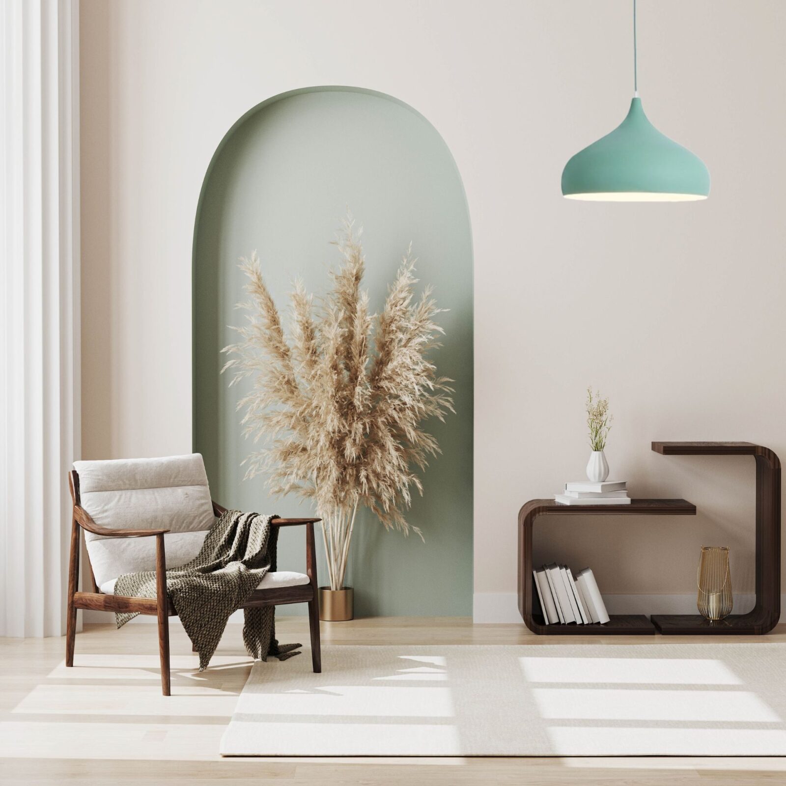 Suspension luminaire couleur dans coin minimaliste
