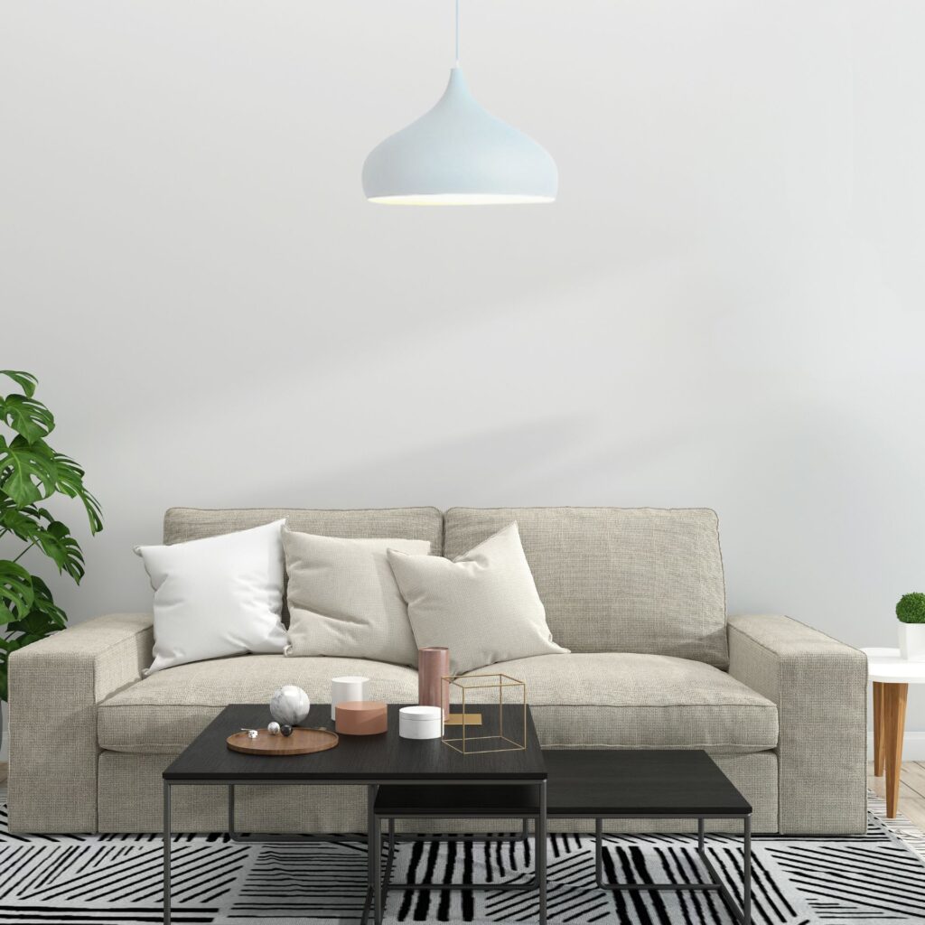 Suspension luminaire couleur dans salon clair