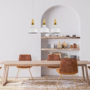 Suspension meÌtal 3 lampes dans salle Ă manger bois