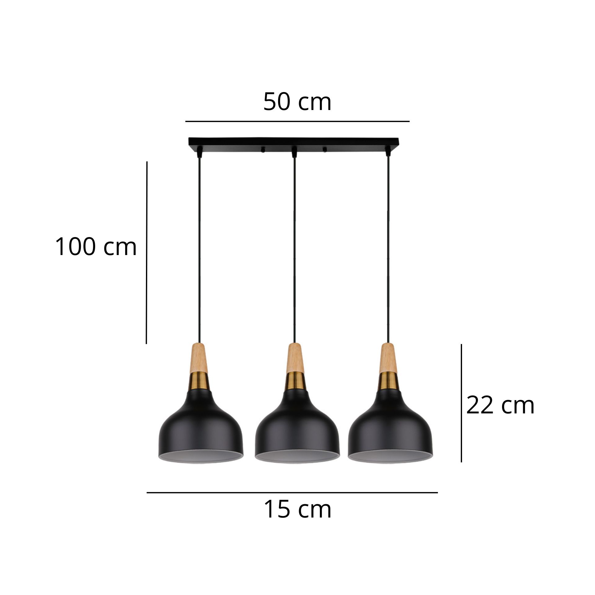 Suspension métal 3 lampes noir