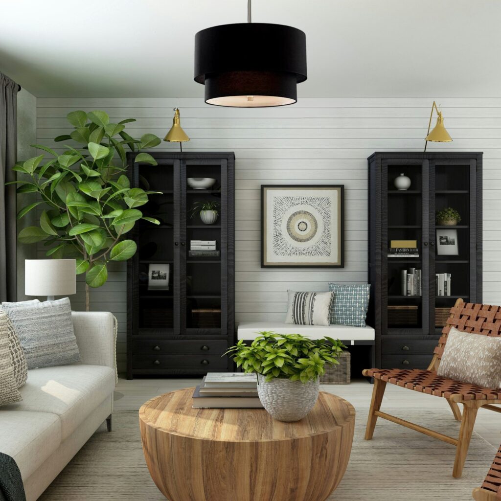Suspension papier lanterne noir dans salon