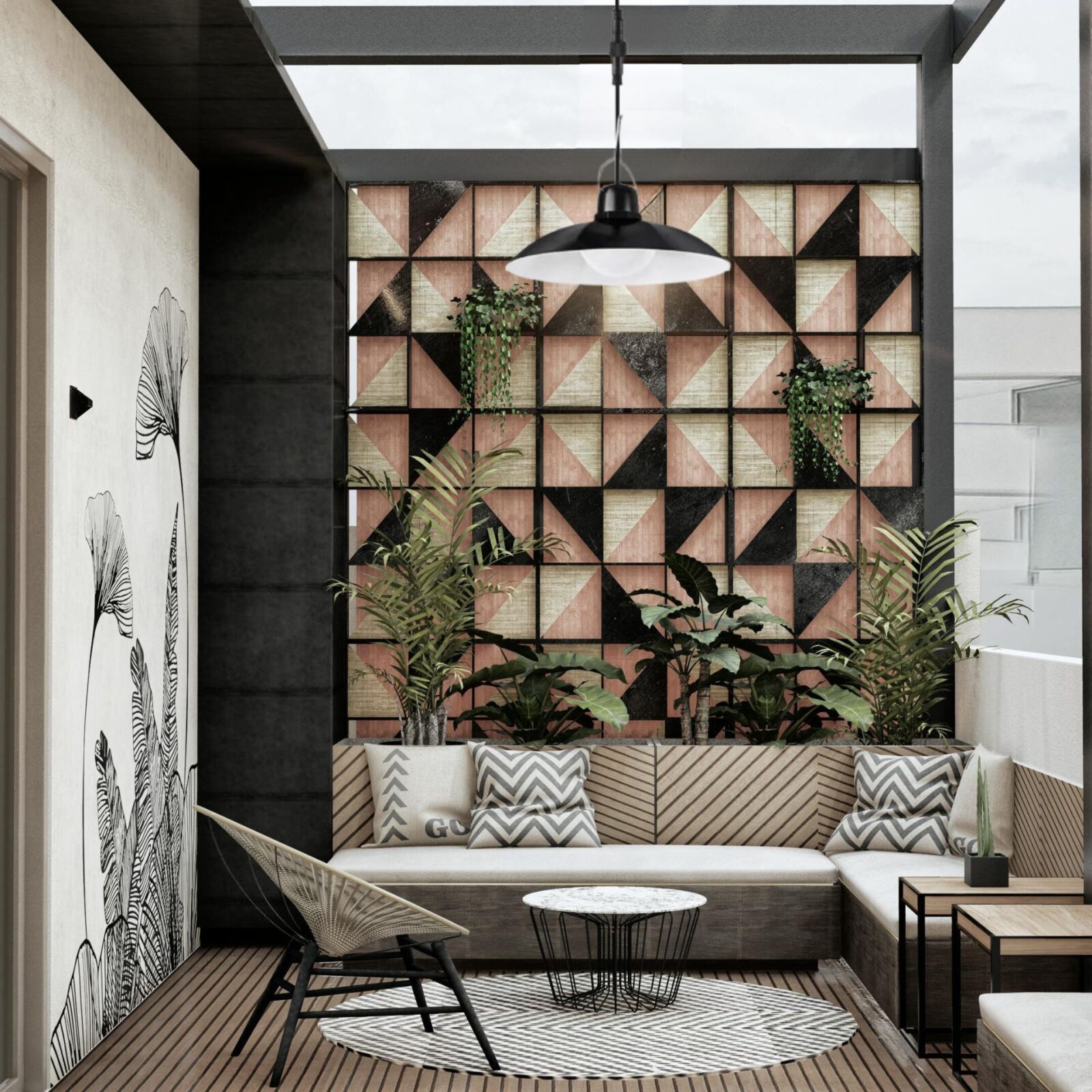 Suspension solaire exteÌrieur dans salon moderne