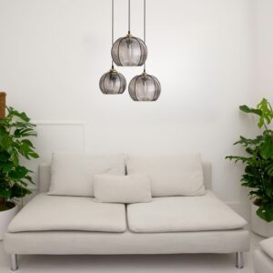 Suspension triple boule verre dans salon 2 places
