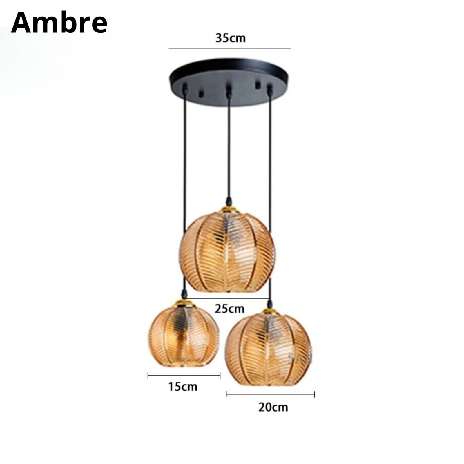 Suspension triple boule verre V ambre
