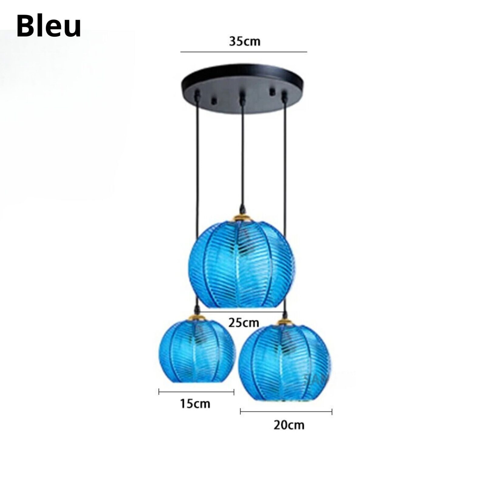 Suspension triple boule verre V bleu