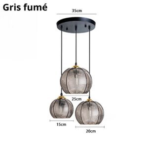 Suspension triple boule verre V gris fumeÌ