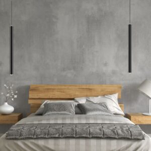 Suspension tube horizontale dans chambre adulte gris