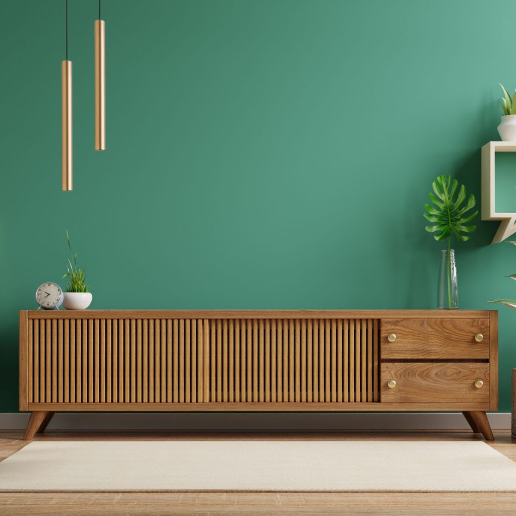 Suspension tube horizontale sur commode vert