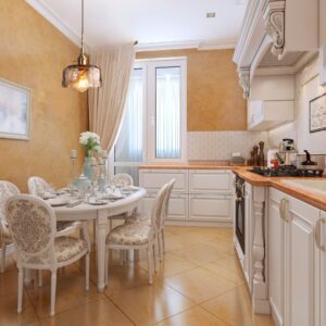 Suspension verre transparent dans cuisine traditionnelle