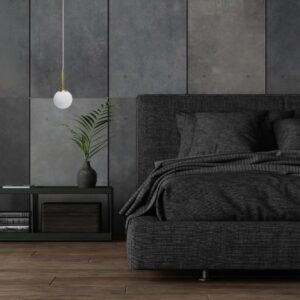 suspension boule cuivre dans chambre adulte gris