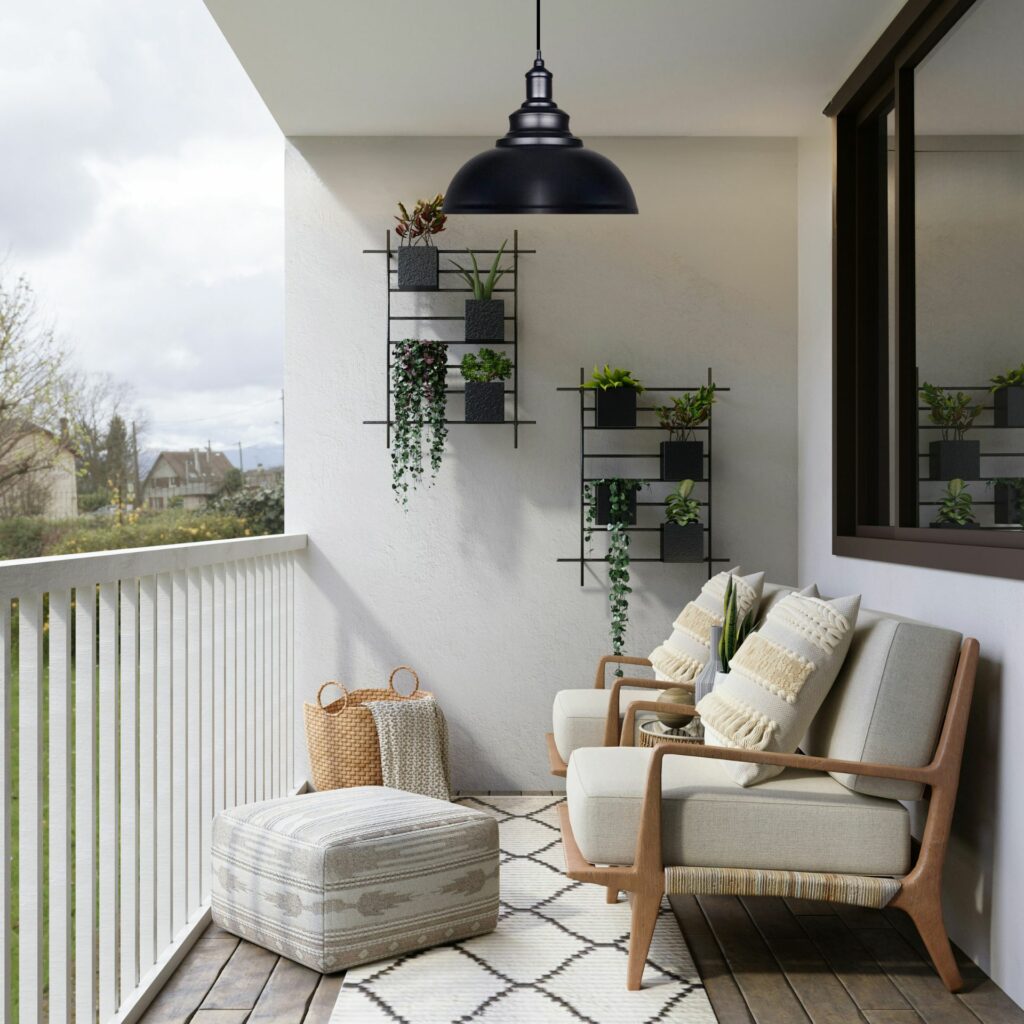 suspension luminaire extérieur dans balcon