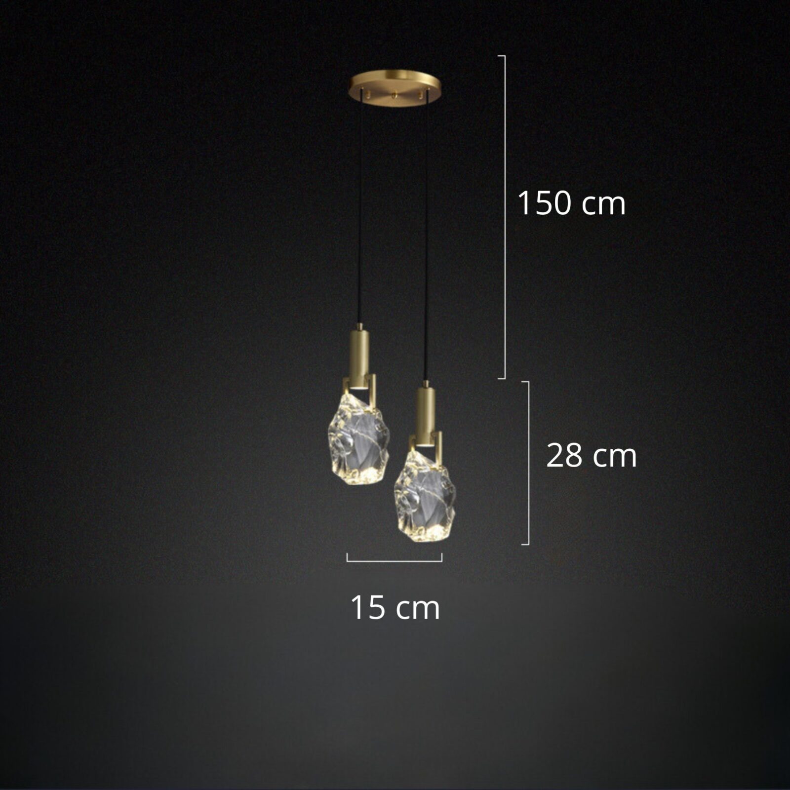 suspension verre et laiton mesure 2 têtes