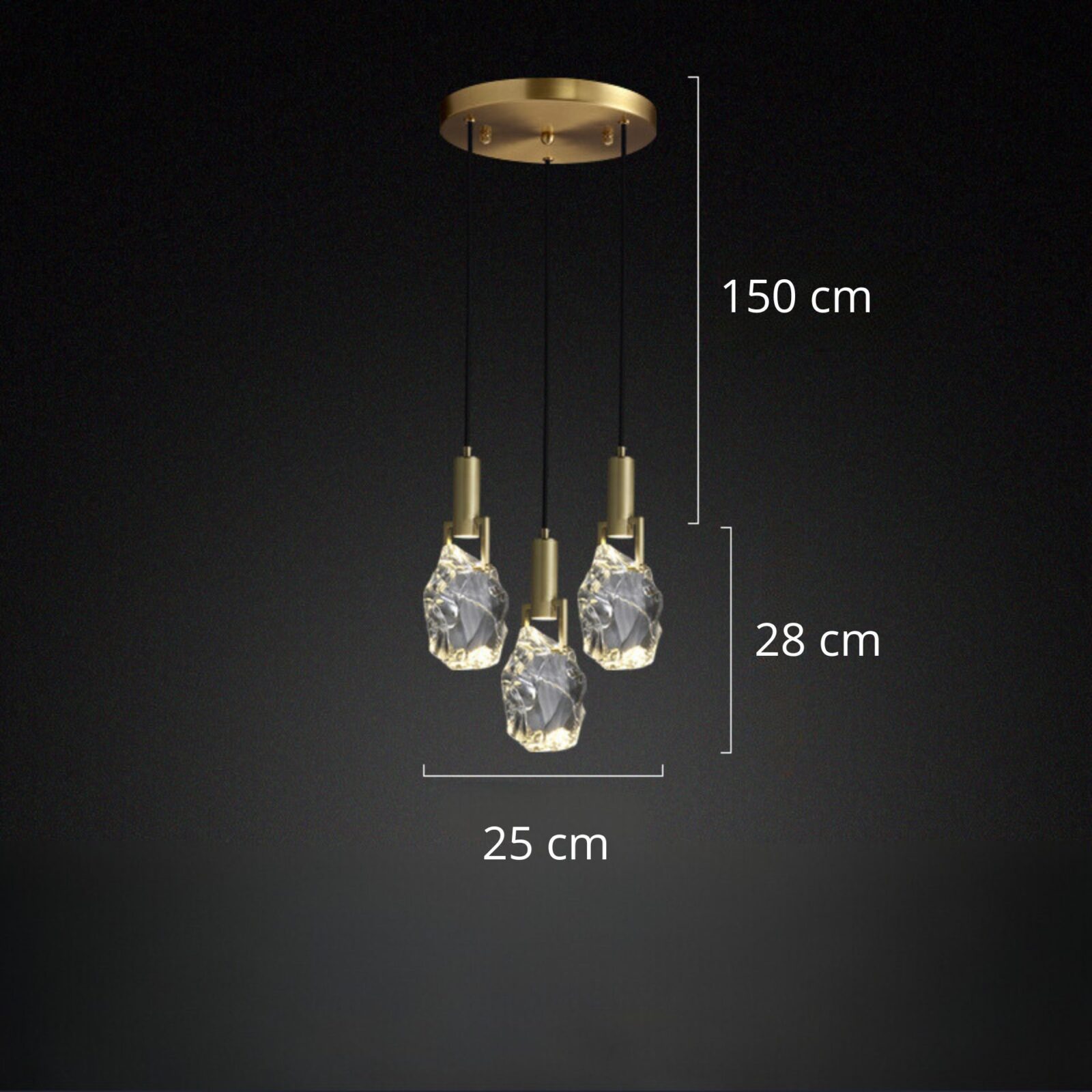 suspension verre et laiton mesure 3 têtes