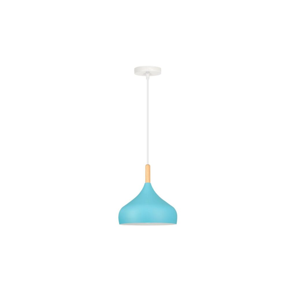 Suspension bois et métal V bleu